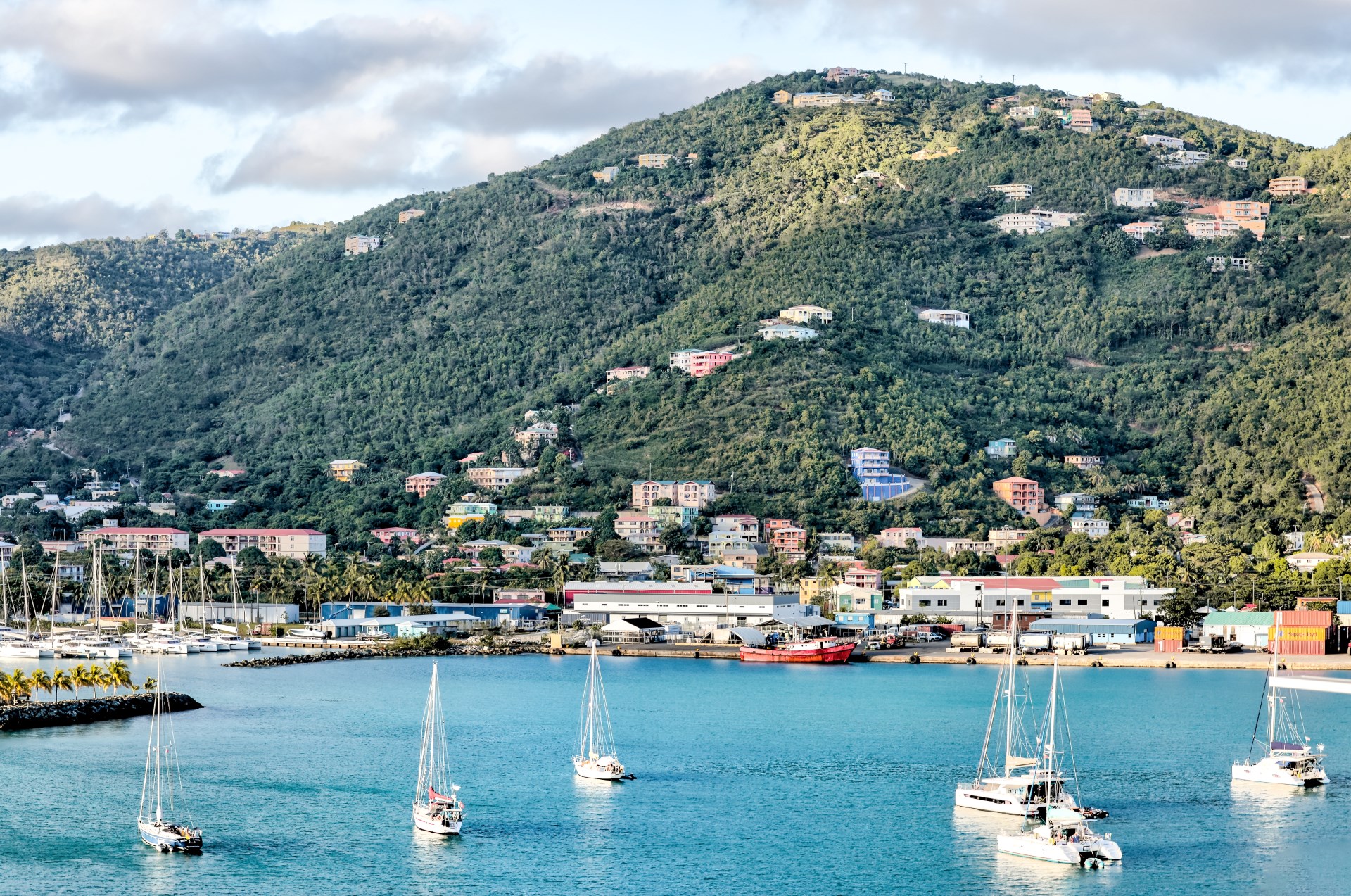 Aerial view of Tortola in the British Virgin Islands, featuring luxury Caribbean